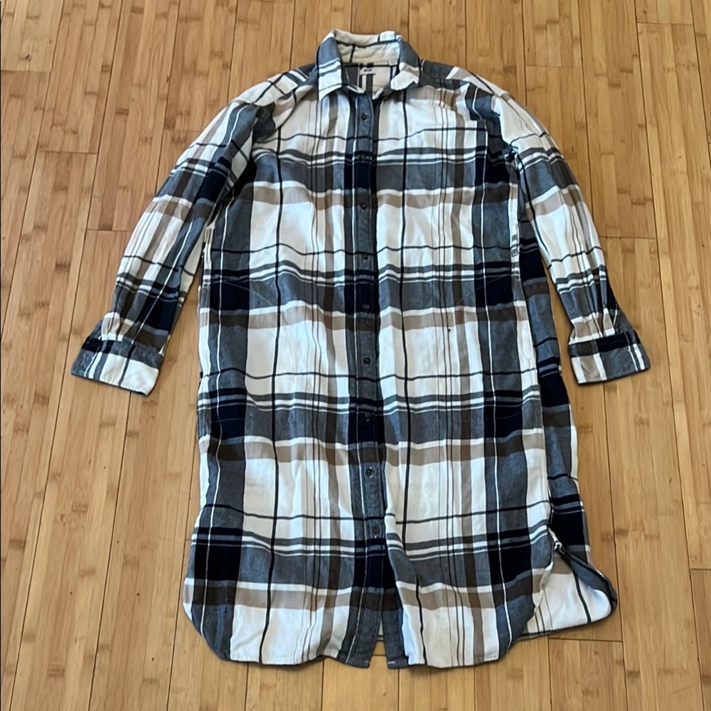 Uniqlo Plaid Shirt Dress - Black, White, and Brown
